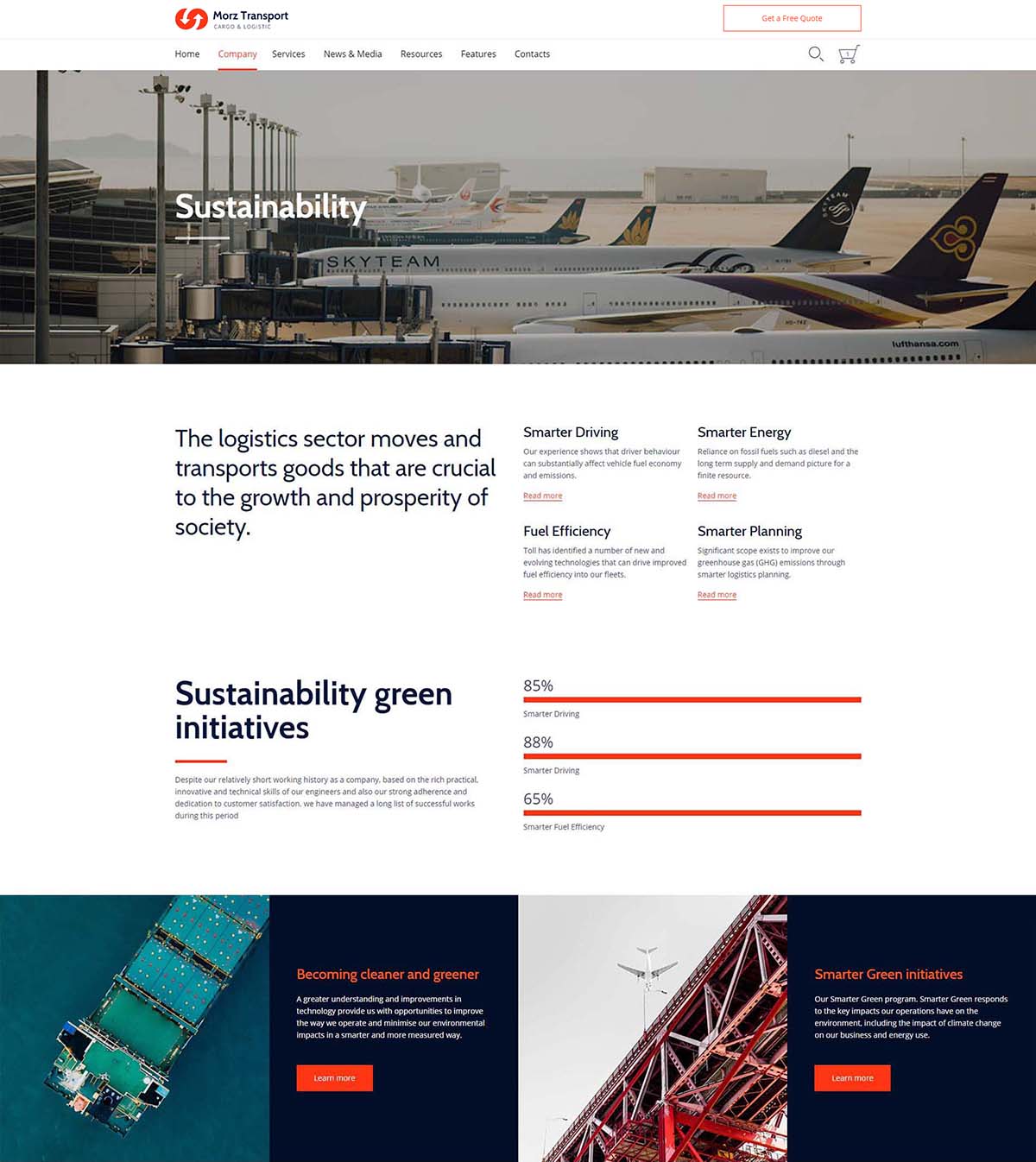 A page of the sustainability section of an airport website.